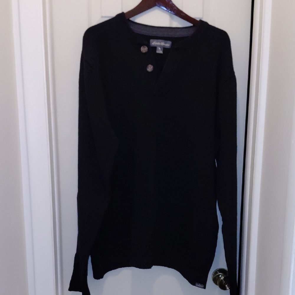 EUC Eddie Bauer Mens Black Sweater, Tall 3XL (A Hard To Find Size!), 2 Buttons
